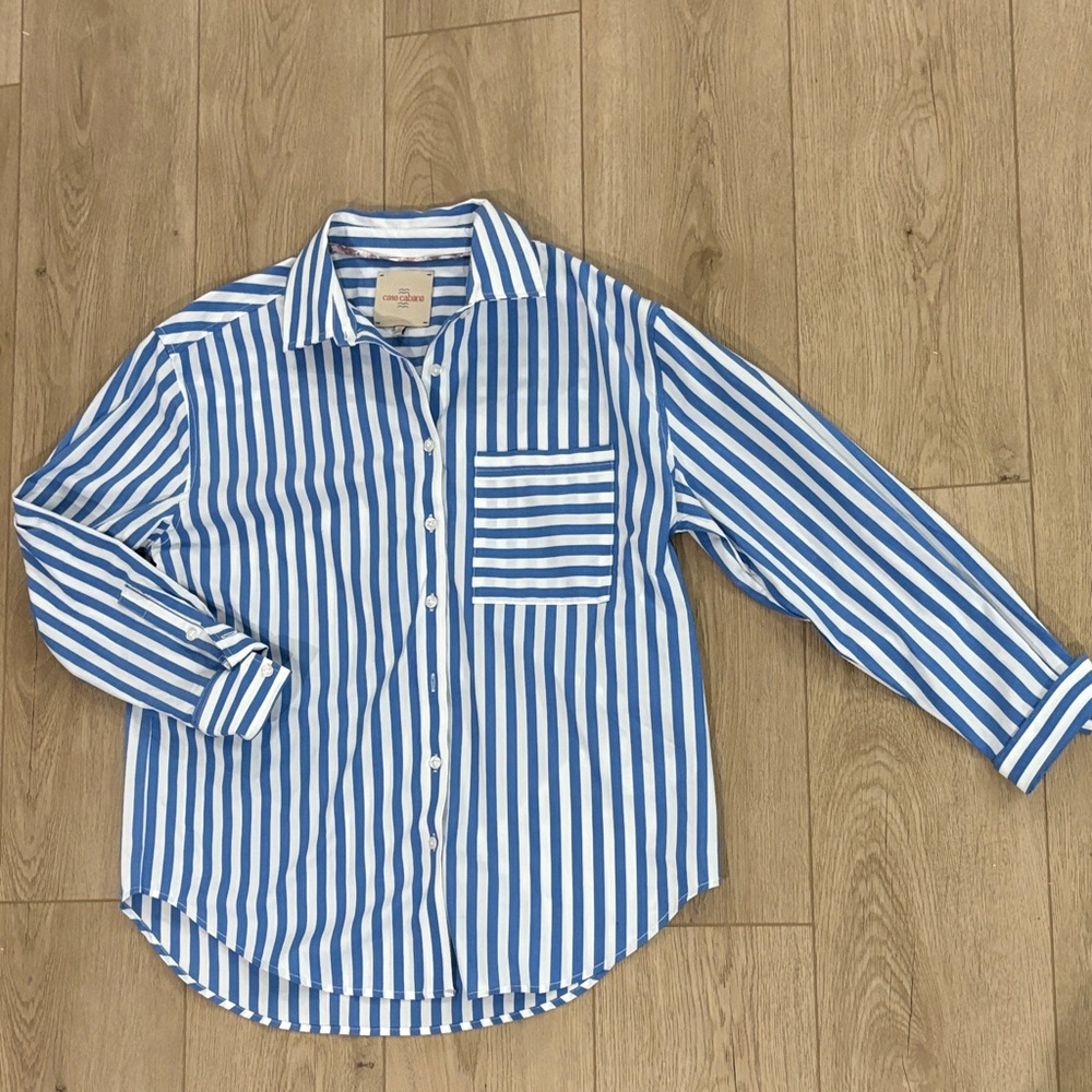 Casa Cabana Striped Blue and White Button-Down Shirt